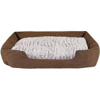 Lionto Lit douillet pour chiens, lit confortable pour chiens avec coussin réversible amovible, fond antidérapant, 110x80 cm, brun