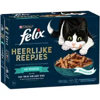 Felix Délicieuses Lamelles Fish Selection au saumon, thon, cabillaud, à la plie pâtée en sauce pour chat