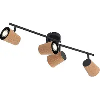 QAZQA Spot encastré de plafond noir avec abat-jour en liège 4 lumières orientables - Corky