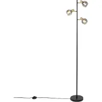 QAZQA Lampadaire Art Déco noir et or avec verre fumé 3 lumières - Vidro