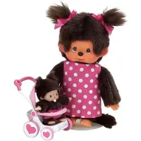 Monchhichi Knuffelpop Moeder Met Buggy - 20 Cm