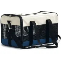 Beeztees Sac de voyage portable en nylon pour chats crème/bleu 43 x 25 x 27 cm
