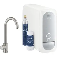 GROHE Blue Home Mono Mitigeur monocommandé pour évier Starter Kit, portée 153mm, bec en C, avec fonction filtre et refroidissement, 31498001