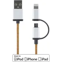 Deltaco Câble 2 i 1 lightning & micro USB, Tissu, MFi, 1m (1 m)
