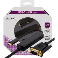 Deltaco USBC-1089-K Adaptateur de câble vidéo USB Type-C VGA (D-Sub) Noir, Adaptateur données + vidéo, Noir