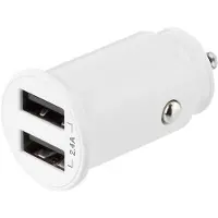 Deltaco Chargeur de voiture 2xUSB-A 12W - Blanc, Adaptateur pour véhicule, Blanc