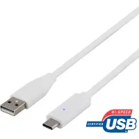 Deltaco Câble USB, type C pour type A, 1m, blanc (1 m, USB 2.0, 10 W)