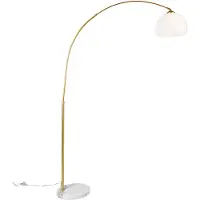 QAZQA Lampe à arc moderne en laiton avec abat-jour blanc - Arc Basic