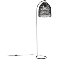 QAZQA Lampadaire rustique noir avec rotin - Sam
