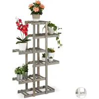 Relaxdays Fleurs, Étagère Bois, Escalier Plantes, 5 Niveaux, intérieur, 125x81x25cm, Shabby, Gris, 125 x 81 x 25 cm