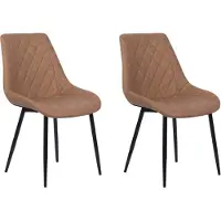 Beliani Lot de 2 chaises de salle à manger en similicuir Sellerie matelassée marron Pieds en fer Assise de cuisine sans accoudoirs