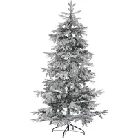 Beliani Arbre de Noël artificiel blanc 210 cm, recouvert de neige, support de Noël en métal noir
