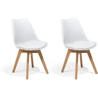 Beliani Ensemble de 2 fauteuils pieds en plastique blanc assise en cuir bois clair pour salle à manger de style scandinave