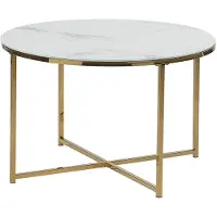 Beliani Table Basse Effet Marbre Blanc Structure Dorée Quincy