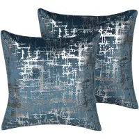 Shumee Lot de 2 coussins GARDENIA Velours 45 x 45 cm Abstrait Bleu