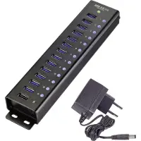 Renkforce 13+1 Port Hub USB 3.0 avec boîtier aluminium, pour montage mural, avec port de charge rapide (1299048)
