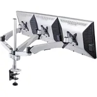 Speaka Professional Support de moniteur Flex 4x, montage sur table avec technique à gaz avec pince C (Tables, 27", 11 kg), Support de moniteur, Noir, Argent