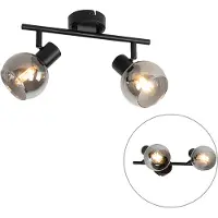 QAZQA Plafonnier Art Déco noir avec verre fumé 2 lumières - Vidro