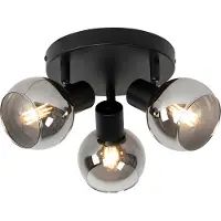 QAZQA Plafonnier noir 35 cm avec verre fumé 3 lumières - Vidro