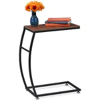 Relaxdays Table d’appoint, Design Industriel, Forme de C, HlP 58,5x47,5x25 cm, pour Sofa et lit en métal et MDF, Brune, 1 élément