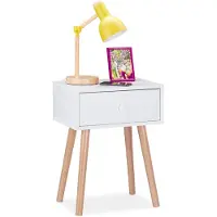 Relaxdays Table de Nuit, scandinave, rétro, Meuble d’appoint avec tiroir, HLP 55x42x30cm, Chambre à Coucher, Blanc, Panneau de Particules, Bois, 1 élément