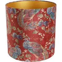 QAZQA Abat-jour en velours rouge à motif de paon 40/40/40 intérieur doré