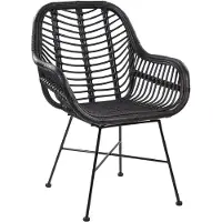 Beliani Fauteuil en rotin noir, pieds en métal noir, salon, jardin, salle à manger
