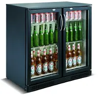 CombiSteel Réfrigérateur de bar à 2 portes - 198 litres, noir, fonctionnement ventilé