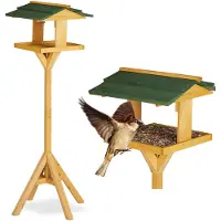 Relaxdays Relaxdays, vert, Abreuvoir, Maisonnette oiseau sur pied pour jardin et balcon, grosse mangeoire,117cm, nature Adulte unisexe, 117 x 34 x 36 cm