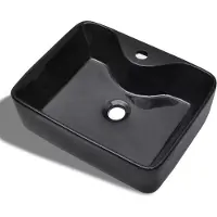 vidaXL Vasque carrée à trou pour robinet céramique Noir pour salle de bain