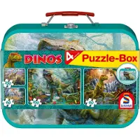 Schmidt Dinos, boîte de puzzle, 2 x 60, 2 x100 pièces dans un coffret métallique
