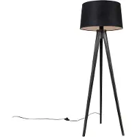 QAZQA Trépied noir avec abat-jour en lin noir 45 cm - Tripod Classic