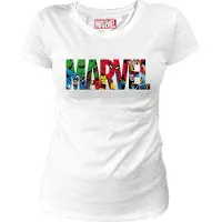 COTTON DIVISION Marvel - Marvel Logo Characters White Women T-Shirt M