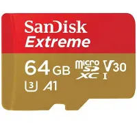 SanDisk Extreme microSDXC UHS-I, 64 Go, MicroSDXC, Class 3, UHS-I, 160 Mo/s, 60 Mo/s
