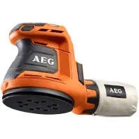 AEG Ponceuse excentrique sans fil BEX18-125-0 18V version solo avec sac à poussière, papier abrasif dans l'emballage