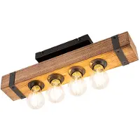 QAZQA Plafonnier industriel intelligent en bois et acier avec 4 ampoules WiFi A60 - Reena
