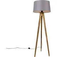 QAZQA Lampadaire trépied rustique vintage en bois avec abat-jour en lin gris foncé 45 cm - Tripod Classic