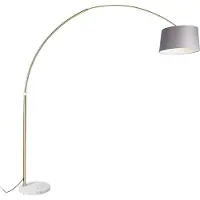 QAZQA Lampe d'arc en laiton avec abat-jour en tissu de marbre gris 45 cm - XXL
