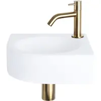 Differnz Cleo Set lave-mains 30x30x10cm 1 trou avec robinet courbé et siphon + bonde or mat Quart de rond Céramique Blanc 38.401.18