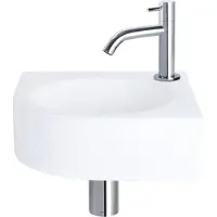 Differnz Cleo Kit Lave-mains - 30x30x10cm - Quart De Rond - 1 Trou De Robinet - Robinet Chromé Courbé - Céramique Blanche