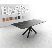 DELIFE Table-à-manger Edge 200x100cm Laminam céramique marron pieds milieu croisé noir