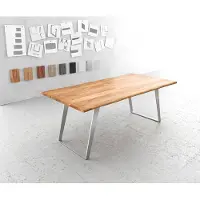 DELIFE Table-à-manger Edge 200x100cm acacia nature acier inoxydable argent incliné Live-Edge