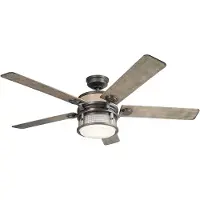 Kichler Ahrendale ventilateur de plafond silencieux avec lumière LED Ø152cm IP44 extérieur + télécommande, Ventilateur, Gris