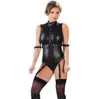 Cottelli collection Bondage - body sans manches brillant et menottes pour bras - noir - XL