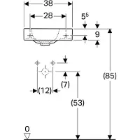 Geberit iCon lave-mains 38x28cm, blanc, avec trou pour robinetterie à droite (280 mm, 380 mm)