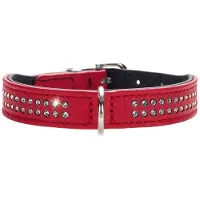 Hunter Collier De Chien Cuir Nappa Diamant Petit - Rouge Noir - 37 30-34 Cm Large