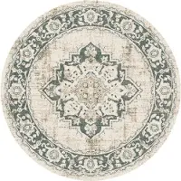 FRAAI Tapis rond vintage | Spring Medallion Crème/Vert | Ø 100cm | Crème | Rond | Tapis