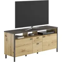 FMD Möbel CALICOSY - Meuble TV style industriel, 2 portes, avec 2 tiroirs, L143 cm - Loft