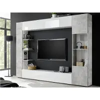 Vente-Unique.nl Mur TV SIRIUS avec rangements - Coloris : Blanc laqué et béton