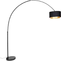 QAZQA Lampadaire arc moderne noir avec abat-jour duo noir et or - XXL